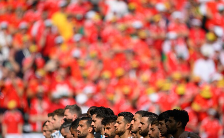 The players on Iran's national team sang for the anthem at their second match of the tournament, reversing course after their silence in their opening match against England.