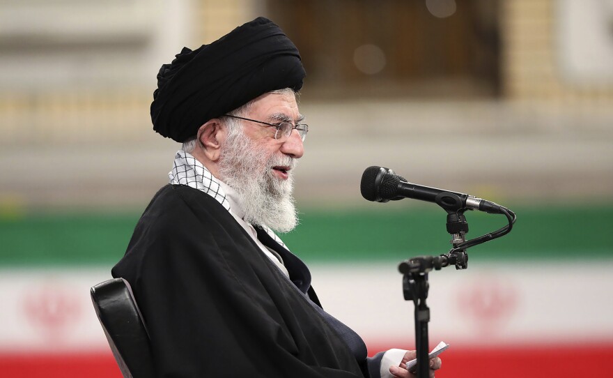 Ayatollah Ali Khamenei, Iran's supreme leader, speaks during a meeting with military commanders in Tehran on Sunday.