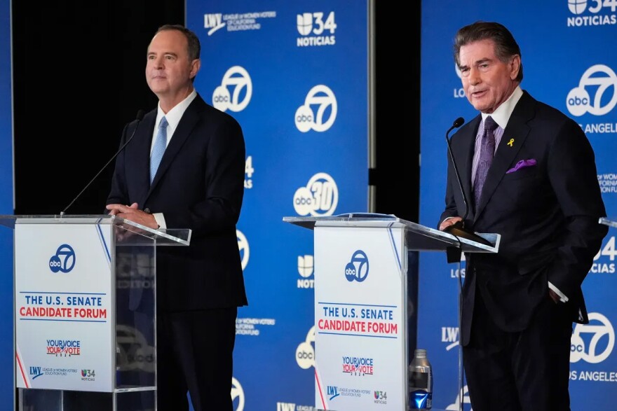 U.S. Senate candidates Rep. Adam Schiff, left, and Republican Steve Garvey, participate in a debate in Glendale on Oct. 8, 2024.