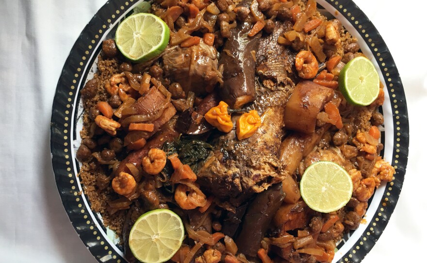 Jollof rice likely originated in Senegal. But Senegal's as-good-as-national dish is thiebou dieun, a mix of rice, fish and vegetables that — except for red rice — bears little resemblance to what the rest of West Africa calls jollof. This tempting-looking plate of thiebou dieun royal was prepared by my Senegalese friend Adja Ba.