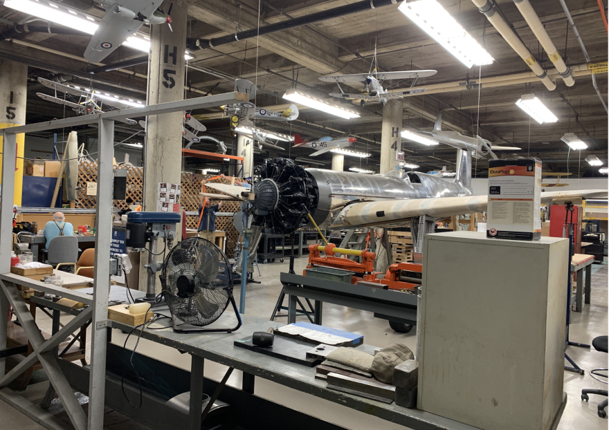 The Hughes H-1 Racer replica is shown in the Air & Space Museum's restoration shop on July 13, 2026.