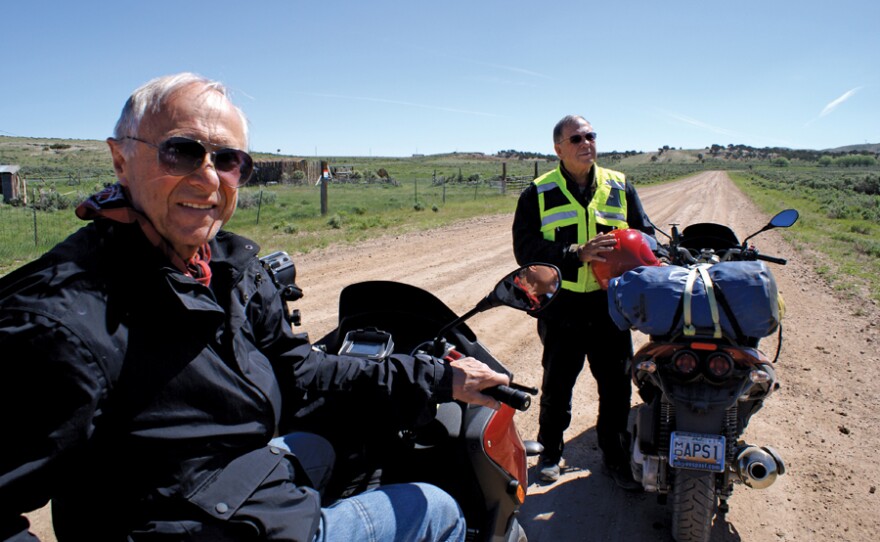 These two old friends, Buddy Rosenbaum and Bob Chase, have ridden motorcycles all over the world, but in the summer of 2008, they decided to cross America on three-wheeled motorbikes called MP3s made by the Italian company Piaggio. Since Buddy lives in New York City and Bob in San Francisco, it made sense to travel the country’s first transcontinental highway, the Lincoln Highway, that originally linked their two hometowns in 1913.