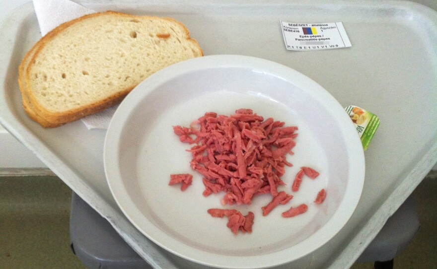 Hungary: Two slices of bread, butter, and minced bologna, as featured on the blog Korhazi Koszt, which highlights gruesome photos of food served in Hungarian hospitals. Somehow we just lost our appetite.