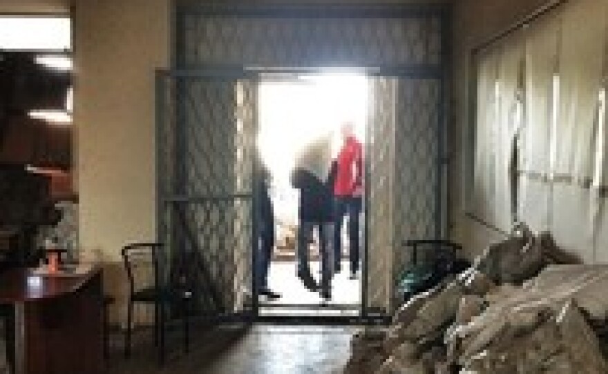 A view from inside the Horlivka police headquarters, which was seized by protesters.