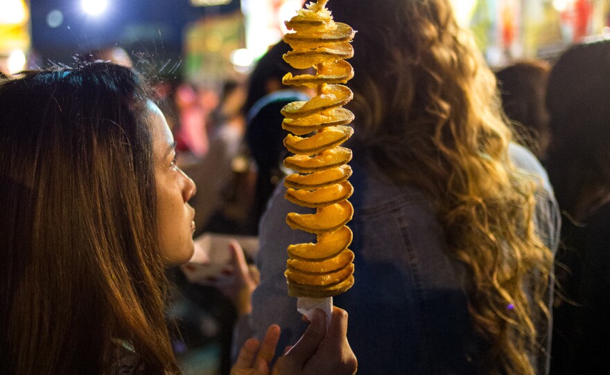 Potato swirls at 626 Night Market in Santa Anita Park in Arcadia, Calif.
