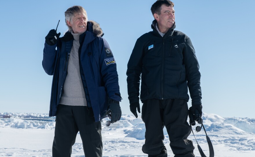Mensun Bound (left), director of exploration of the Endurance22 expedition, and John Shears, expedition leader stand on the ice of the Weddell Sea.