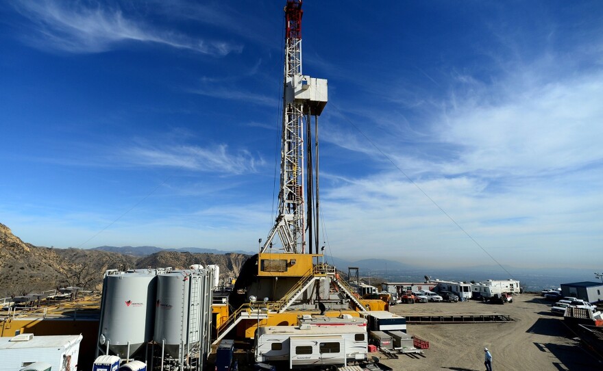 Crews work to stop a gas leak at a relief well at the Aliso Canyon facility in Los Angeles, December 2015.