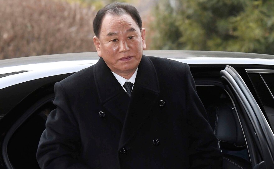 Kim Yong Chol, vice chairman of North Korea's ruling Workers' Party Central Committee, arrives at the Korea-transit office near the Demilitarized Zone dividing the two Koreas in February. President Trump confirmed Tuesday that Kim is headed to New York discuss a possible summit with Kim Jong Un.