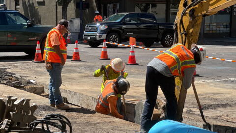 A road crew works in downtown San Diego as the region enters a heat wave. Sept 4, 2024