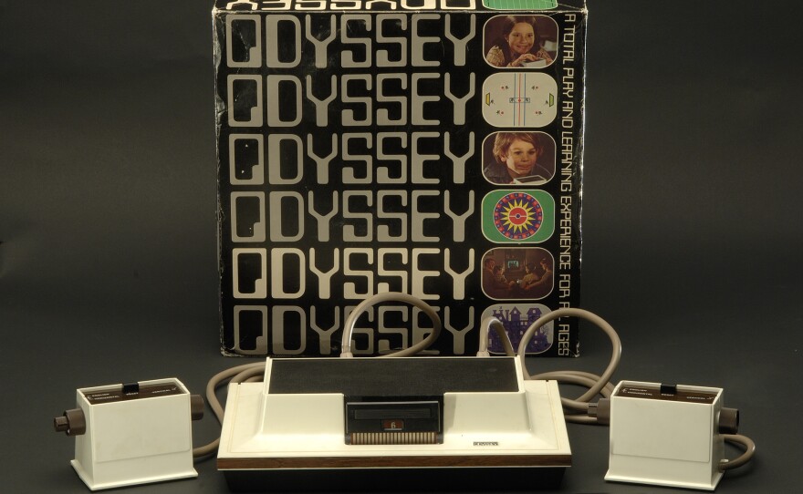 The Magnavox Odyssey — derived from Ralph Baer's "Brown Box" invention — was sold as the first home video game system in 1972.