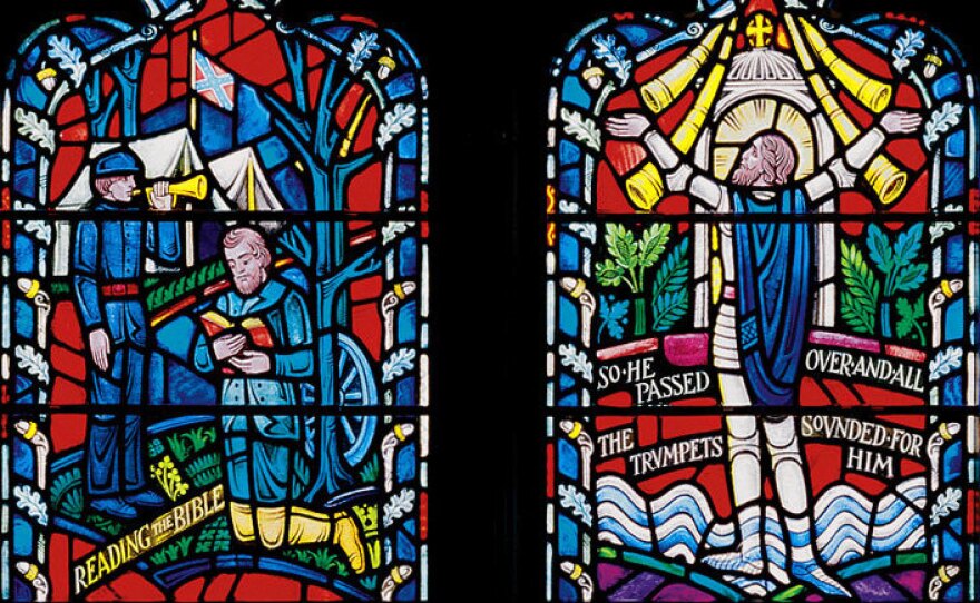 The windows twice feature the Confederate battle flag.