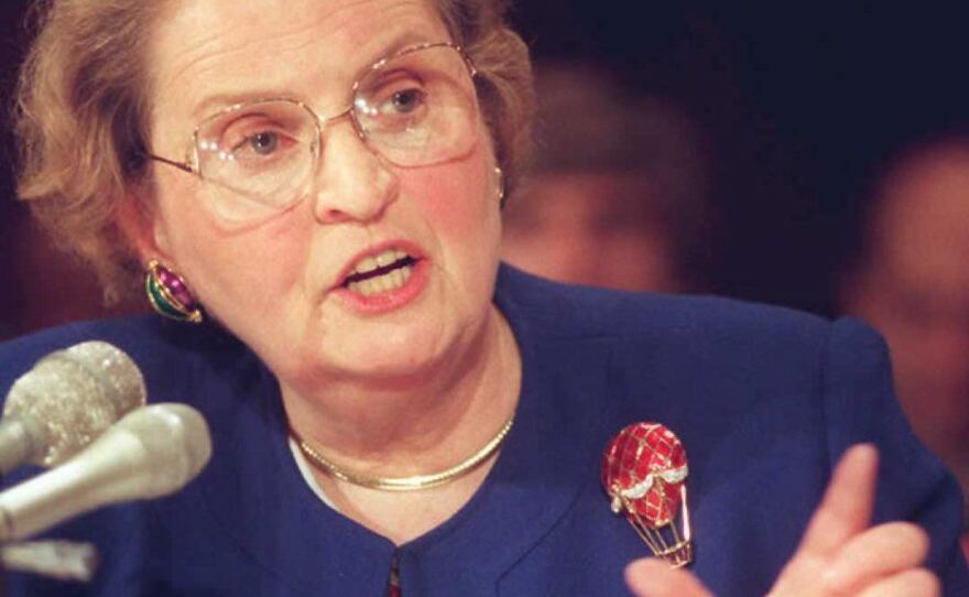 U.S. Ambassador to the U.N. Madeleine Albright testifies before the US Senate Foreign Relations Committee on the Peace Powers Act and the National Security Revitalization Act in 1995. Albright opposed Republican sponsored legislation to cut U.S. contributions to peacekeeping because it restricted the president's constitutional authority and terminates UN missions in tinderbox regions.