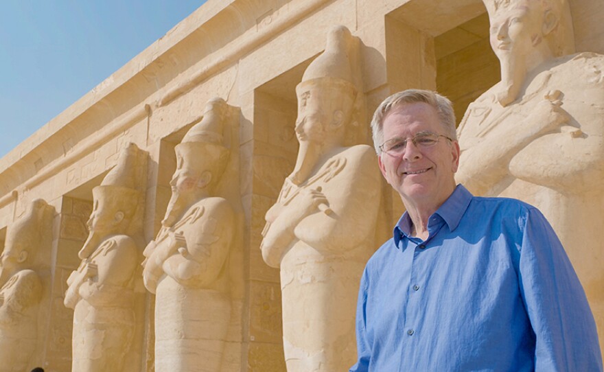 Rick Steves at the Mortuary Temple of Hatshepsut near Luxor, Egypt.