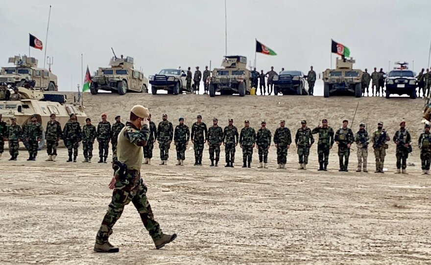 Gen. Sami Sadat salutes Afghani troops in April 2021. <em>"</em>The Afghan military is one of the more advanced militaries that learned from the best, from the U.S. forces," he tells NPR's <em>All Things Considered</em>. "To be honest, for the past one year, the Afghan forces have held their ground pretty good, I'd say."