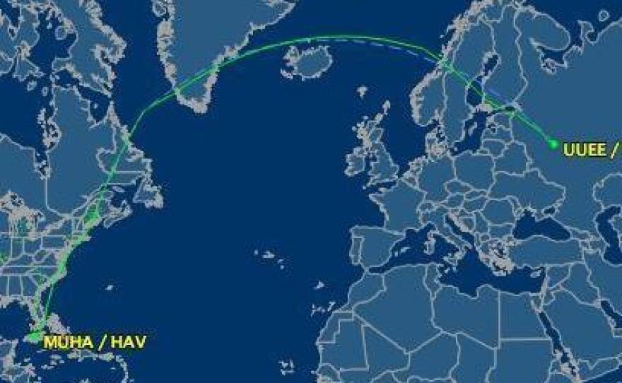 The more northerly route that Aeroflot 150 normally takes.