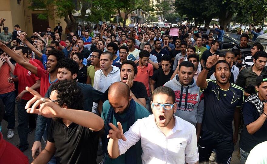 Egyptian protesters demonstrate in Cairo on April 25, 2016, against the handing over of two Red Sea islands to Saudi Arabia. The people sentenced are accused of participating in the protest.