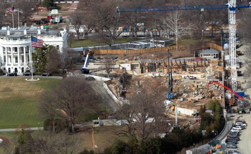 A snapshot of the construction in February, after the East Wing was demolished to make room for a ballroom.