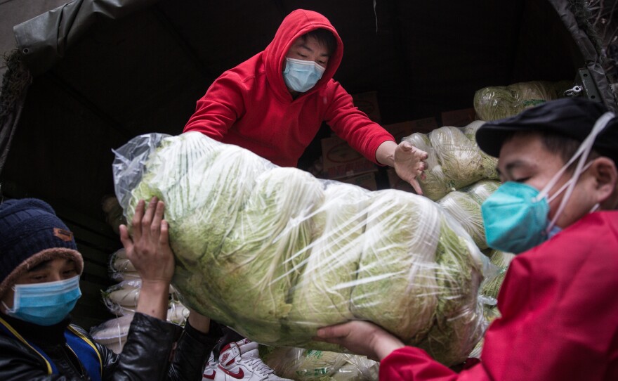 Food is delivered to a hospital on Feb. 10.