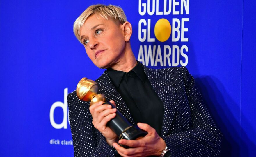 Ellen DeGeneres, posing at the Golden Globe Awards in January.