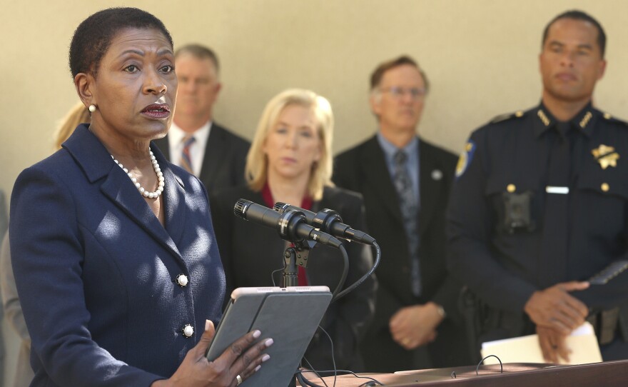 Contra Costa County District Attorney Diana Becton, during a 2018 press conference. She and other prosecutors want DAs to reconsider taking campaign money from police unions.
