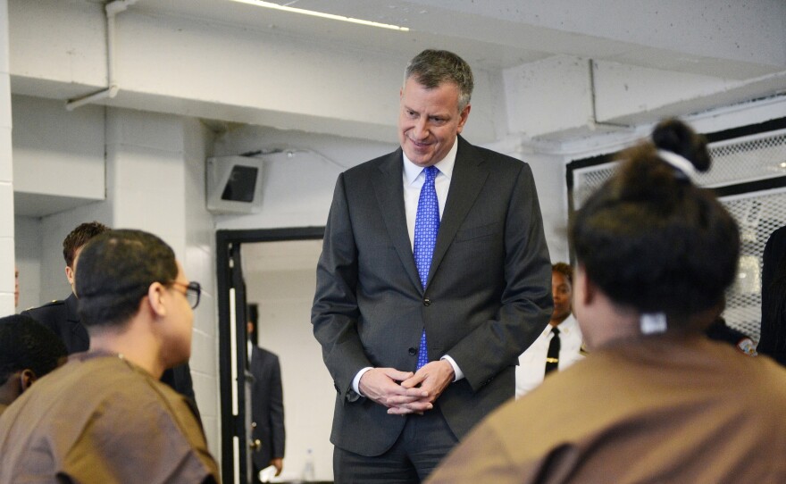 In December, New York Mayor Bill de Blasio met with youth offenders at alternative housing on Rikers Island. A new state proposal would spare teens younger than 18 from serving time in adult prisons.