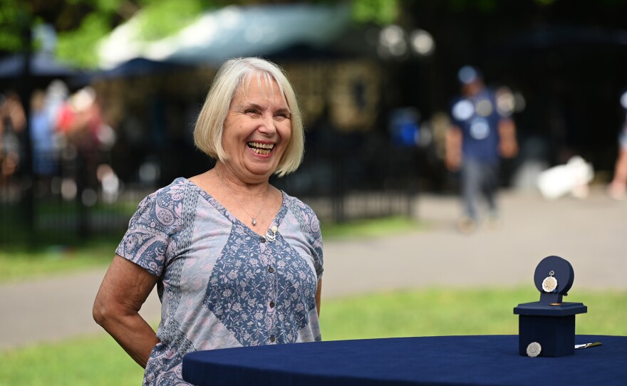 Paul Winicki (right) appraises a Patek Philippe and Tiffany platinum pocket watch, ca. 1910, in Baltimore, Md. ANTIQUES ROADSHOW “Maryland Zoo, Hour 1” airs Monday, April 14 at 8/7C PM on PBS. Photo by Meredith Nierman for GBH, © 2025 WGBH Educational Foundation