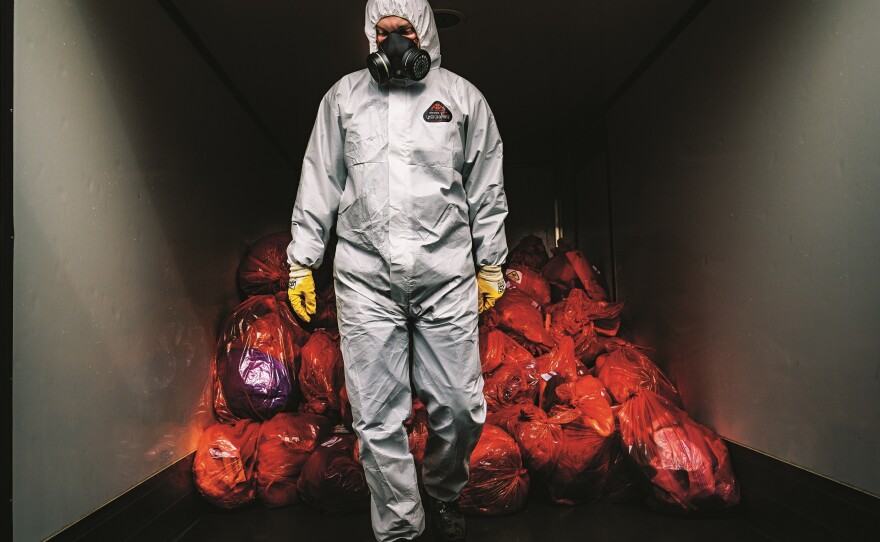 Contaminated COVID-19 waste is transported to an incineration plant in Gdańsk, Poland.