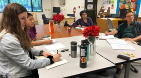 Tessa Scott (left), Gladiola Aguilar, Mirtha Ninayahuar and Arturo Davila take a Mam class in Oakland, April 13, 2019. 