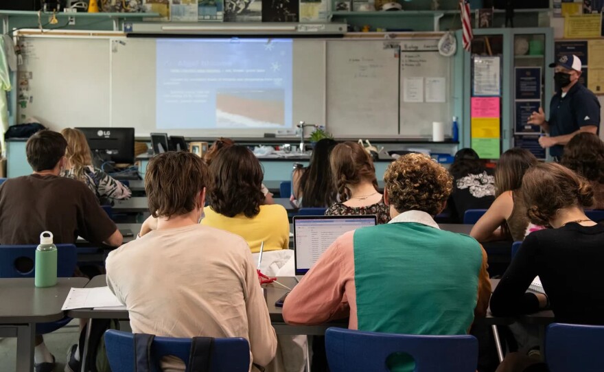 Students in a classroom at a high school in California on March 1, 2022.