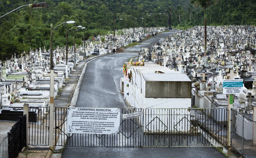 The Lares Municipal Cemetery has been closed since Hurricane Maria caused a landslide that damaged nearly 1,800 tombs at the cemetery's far end. Visits and new burials have been prohibited ever since.