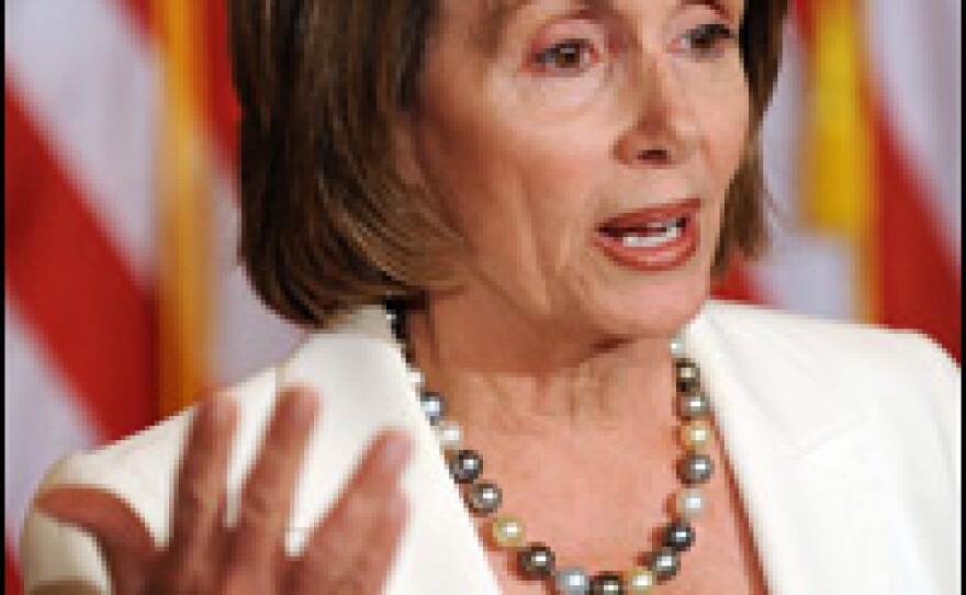 House Speaker Nancy Pelosi (D-CA) holds her weekly press conference with reporters on June 19, 2008, on Capitol Hill.