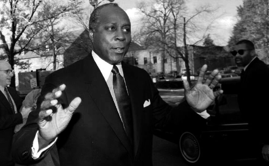 Vernon Jordan outside NBC's studio in Washington, D.C., after appearing on <em>Meet the Press, </em>November 1992.