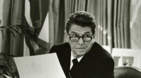 President Ronald Reagan at his desk in the White House. "Reagan," is a two-part biography of the actor, governor and president who saw America as "a shining city on a hill,"a beacon of freedom to a world in need of rescue.