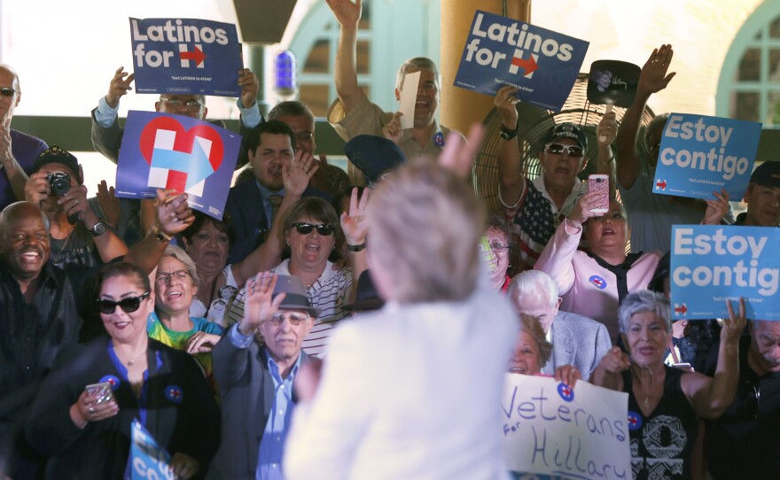 Hillary Clinton waves to supporters at a "Latinos for Hillary" grassroots event last year in in San Antonio.