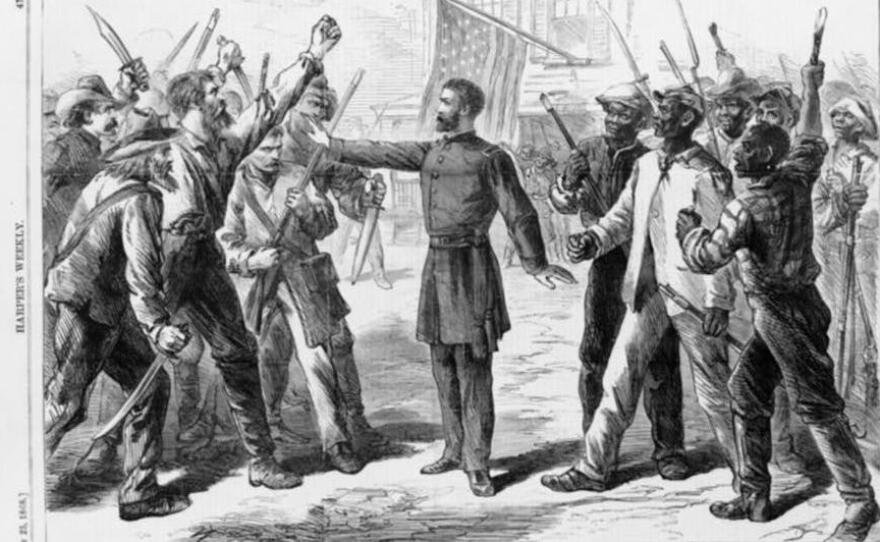 The Freeman's Bureau, depicted in this 1868 drawing, was created to give legal title for Field Order 15 — better known as "40 acres and a mule."