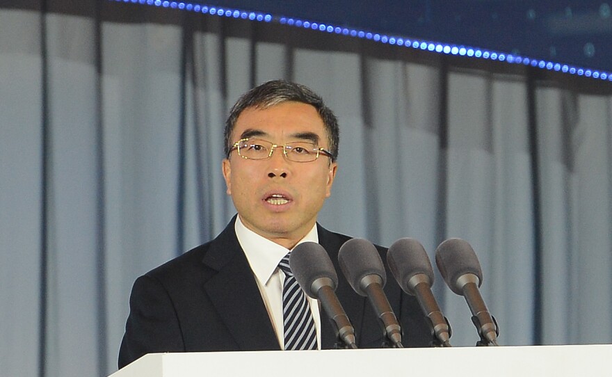 Huawei Chairman Liang Hua, shown in 2018, said Tuesday that Huawei is willing to sign a "no-spy agreement" to reassure U.S. leaders who worry the company's technology could be used for surveillance.