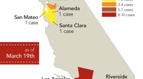 Graphic shows where measles outbreaks occurred in California in 2014. 