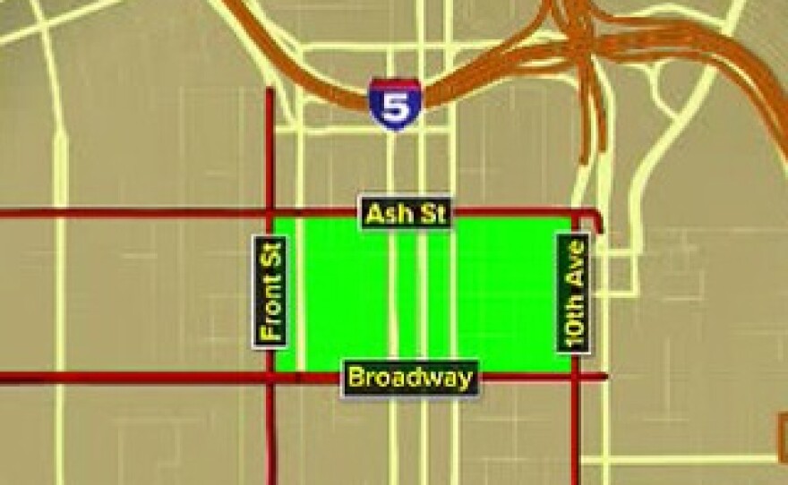 A 10News map of the proposed entertainment and arts district in downtown San Diego. 