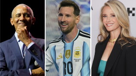 From left: Barack Obama, Lionel Messi, California first partner Jennifer Siebel Newsom.