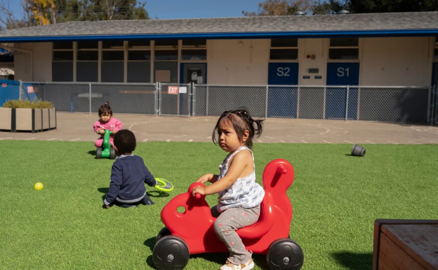 Children play outside at Kidango Toyon Early Learning Center in San Jose on Sept. 15, 2026.