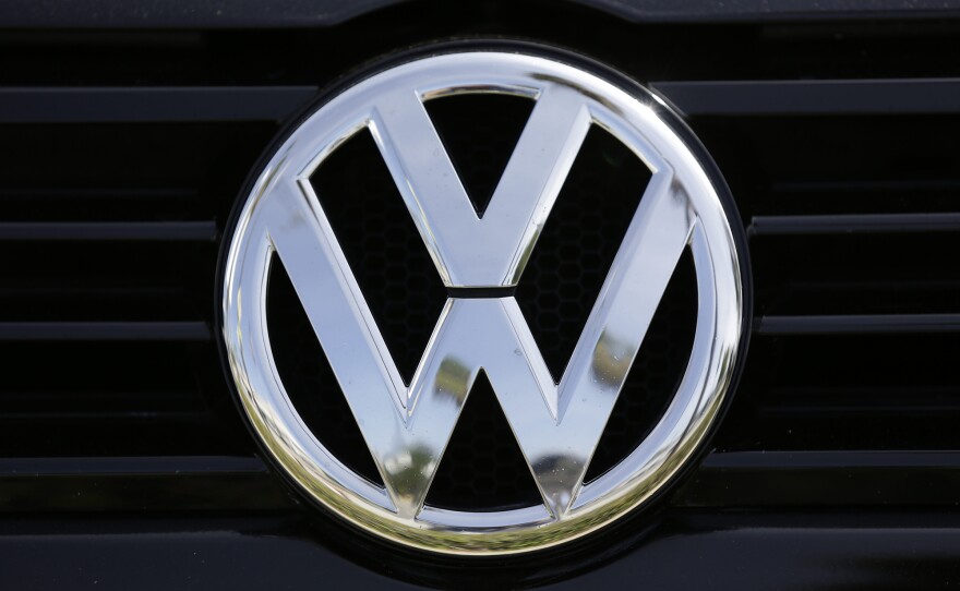 A Volkswagen logo on a car offered for sale at a dealership in Glendale, Calif., Sept. 21, 2015.