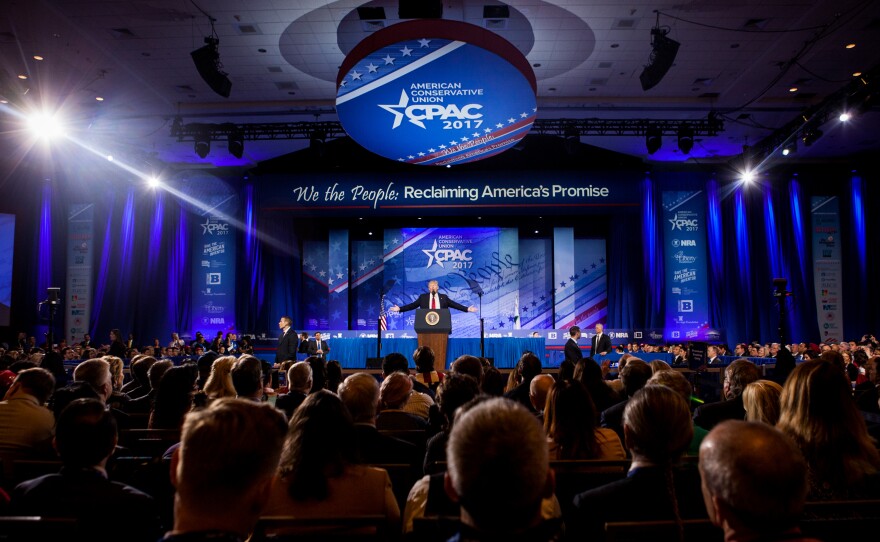 President Trump speaks on the final morning of CPAC at the Gaylord National Resort & Convention Center in Maryland.
