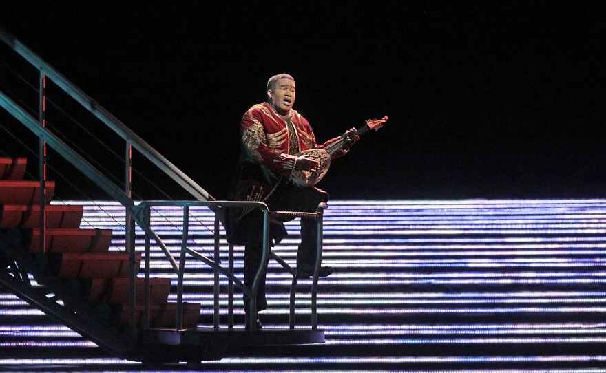 Eric Owens sings the part of Jaufré Rudel, the ballad-writing prince, in Kaija Saariaho's <em>L'Amour de Loin</em>.