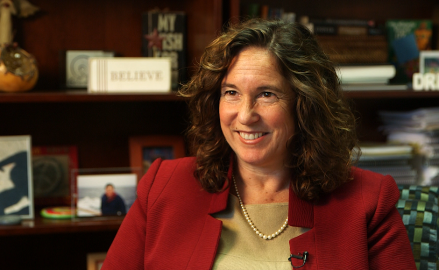 San Diego Unified School District Superintendent Cindy Marten is shown discussing student enrollment in advanced placement classes, March 24, 2016.