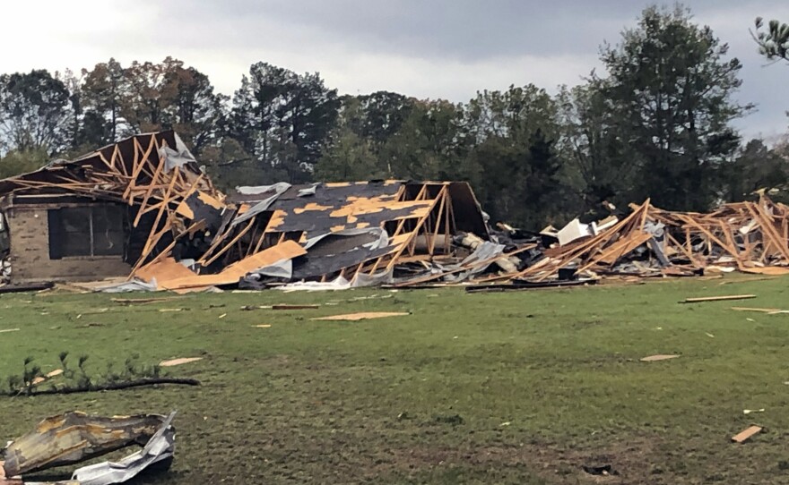 Scenes of devastation are visible in all directions along Lamar County Road 35940, west of State Highway 271, after a massive tornado hit the area, causing extensive damage and destroying an unknown number of homes, Friday, Nov. 4, 2022 in Powderly, Texas.
