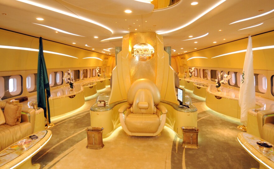 The interior of Saudi Prince Alwaleed bin Talal's private Boeing 747 is trimmed with gold.