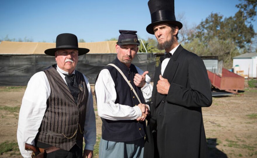 Civil War re-enactment with Tim Mantoani (center), Abe Lincoln (Robert Broski on right) and his personal bodyguard U.S. Marshal Ward Hill Lamon (Dennis Smith on left).