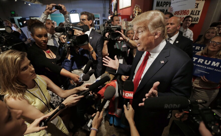 Republican presidential candidate Donald Trump speaks with reporters on Aug. 29, in Nashville, Tenn.