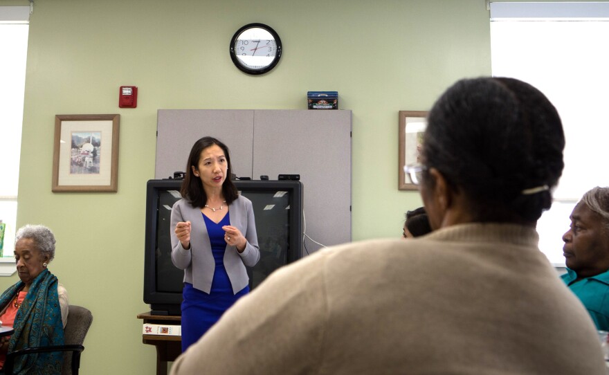 Wen speaks during an ice cream social at the Sandtown Winchester Senior Center in Baltimore on Tuesday.