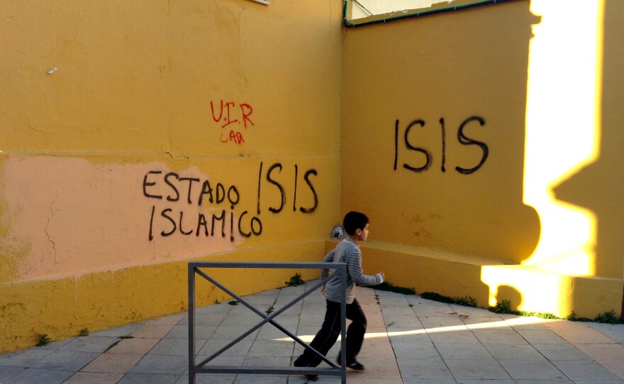 Pro-ISIS graffiti adorns a wall in a poor Muslim neighborhood in Ceuta. Along with its sister city Melilla, Ceuta has contributed more recruits per capita to the self-declared Islamic State than any other town in Europe.